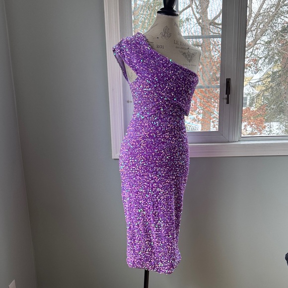 Catchall Alexandra velvet sequined one shoulder bodycon midi dress NWT size M - Picture 2 of 11